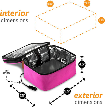 Mini XP Portable Electric Lunch Box Food Heater - Expandable Food Warmer Tote and Heated Lunchbox for Adults Work/Car/Home - Easily Cook, Reheat, and Keep Your Food Warm - Pink - 12V