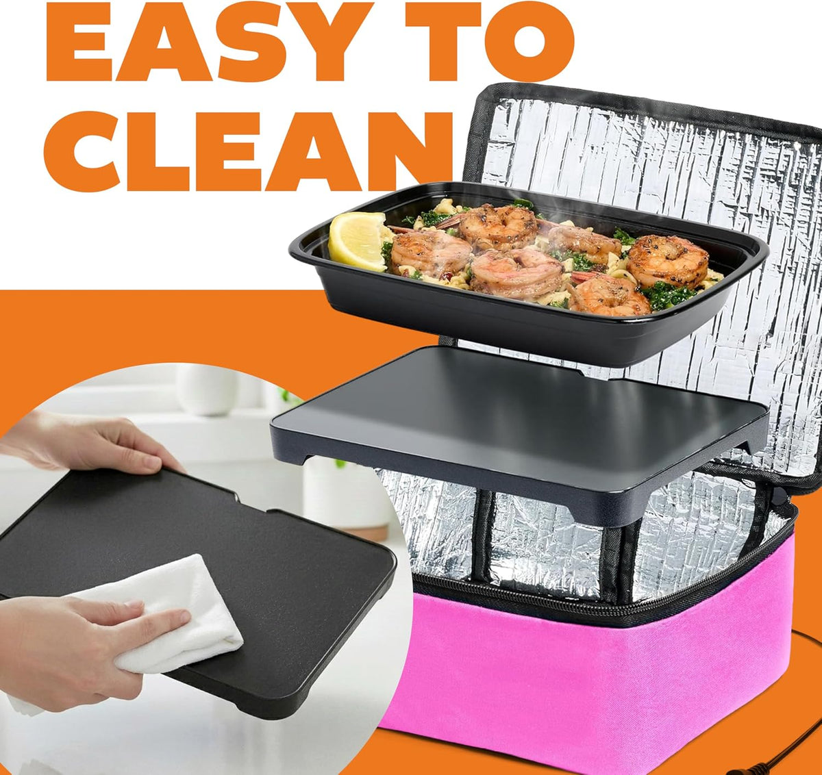 Mini XP Portable Electric Lunch Box Food Heater - Expandable Food Warmer Tote and Heated Lunchbox for Adults Work/Car/Home - Easily Cook, Reheat, and Keep Your Food Warm - Pink - 12V