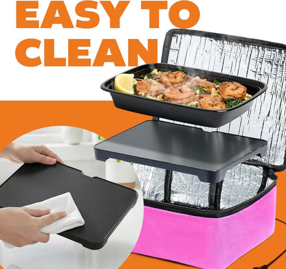 Mini XP Portable Electric Lunch Box Food Heater - Expandable Food Warmer Tote and Heated Lunchbox for Adults Work/Car/Home - Easily Cook, Reheat, and Keep Your Food Warm - Pink - 12V