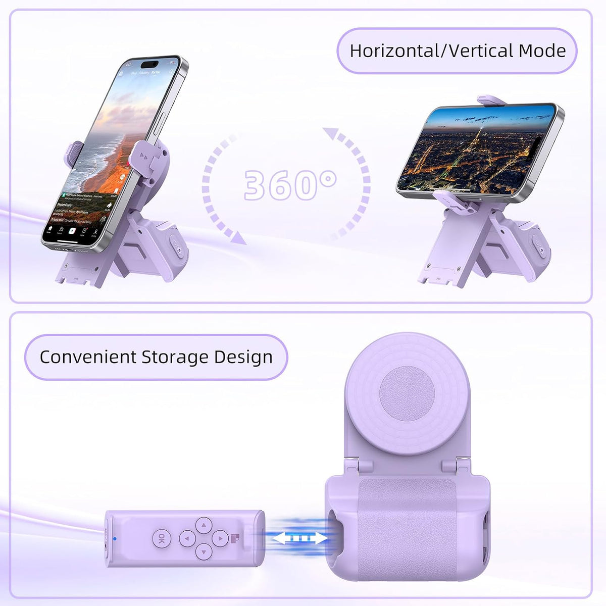 Remote Control Scrolling for Tiktok with Phone Stand,Page Turner for Kindle App E-Book,Bluetooth Camera Shutter Remote for Iphone, Android,Ios,Ipad,Tablet(Purple