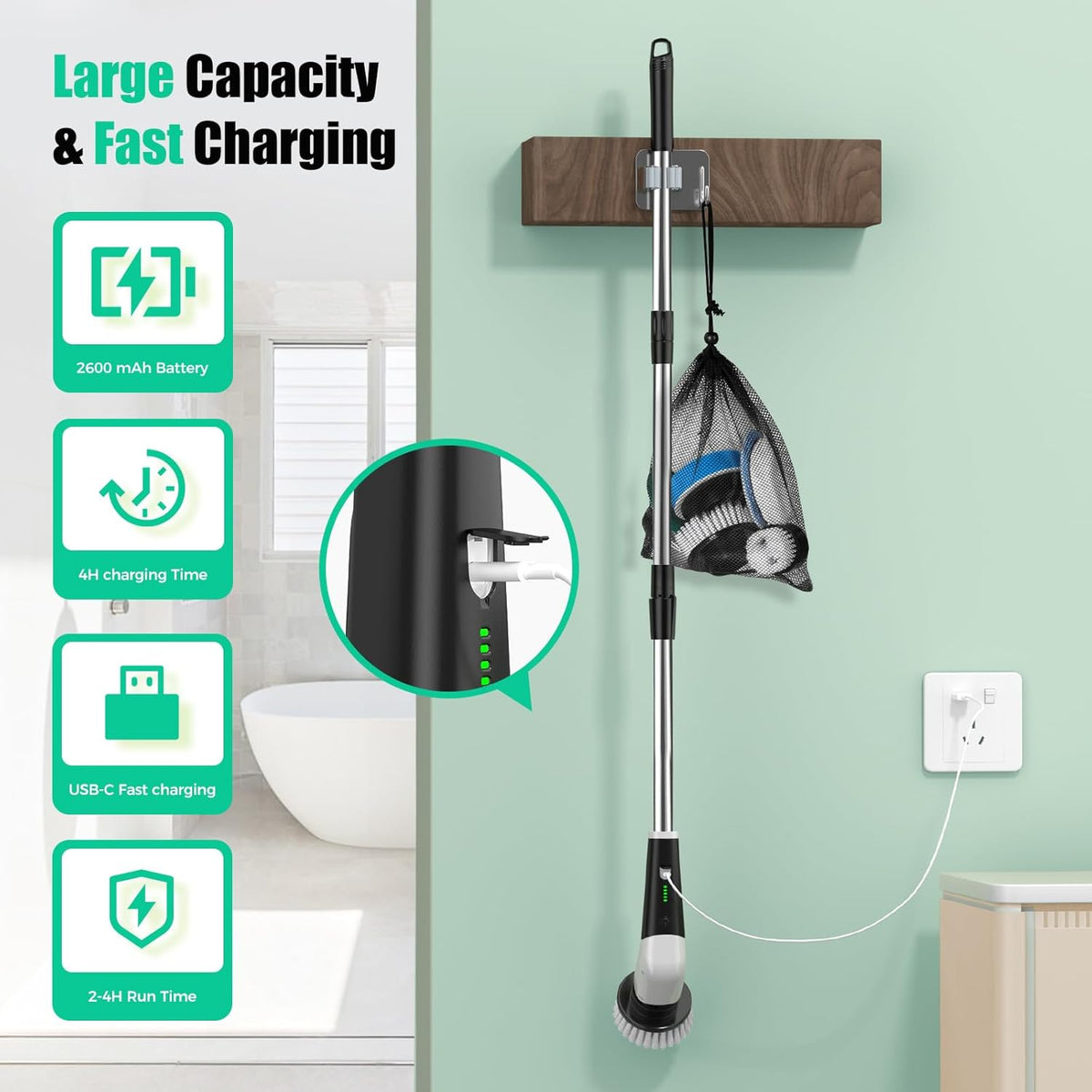 Electric Spin Scrubber: Cordless Bathroom Scrubber, Kitchen Brush