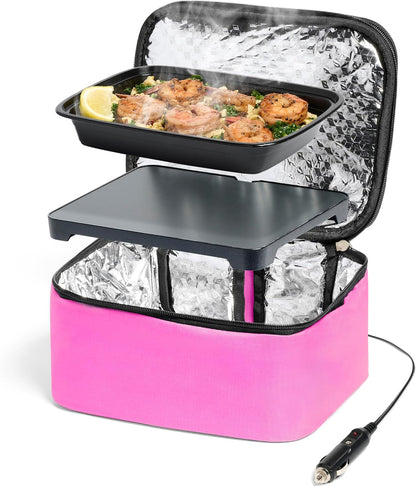 Mini XP Portable Electric Lunch Box Food Heater - Expandable Food Warmer Tote and Heated Lunchbox for Adults Work/Car/Home - Easily Cook, Reheat, and Keep Your Food Warm - Pink - 12V