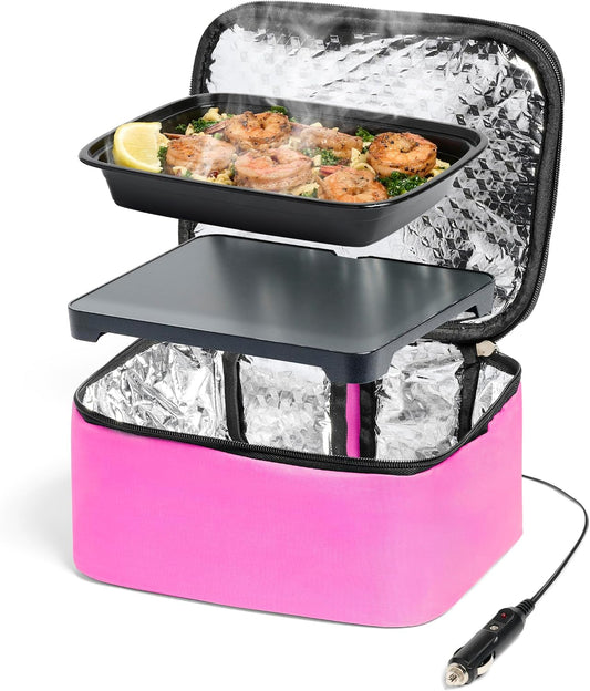 Mini XP Portable Electric Lunch Box Food Heater - Expandable Food Warmer Tote and Heated Lunchbox for Adults Work/Car/Home - Easily Cook, Reheat, and Keep Your Food Warm - Pink - 12V