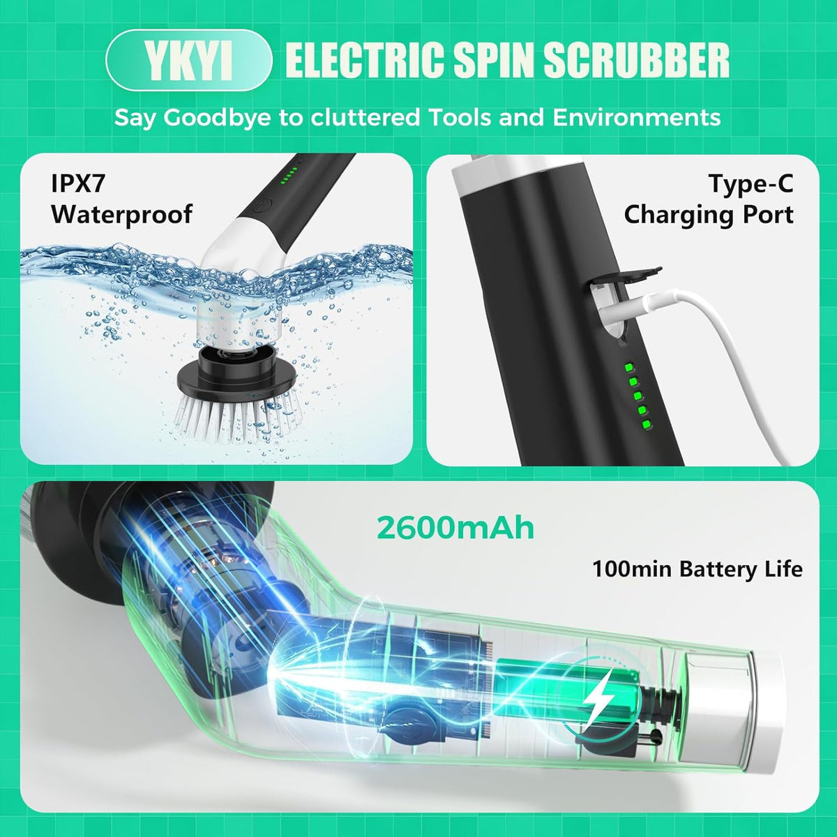 Electric Spin Scrubber: Cordless Bathroom Scrubber, Kitchen Brush
