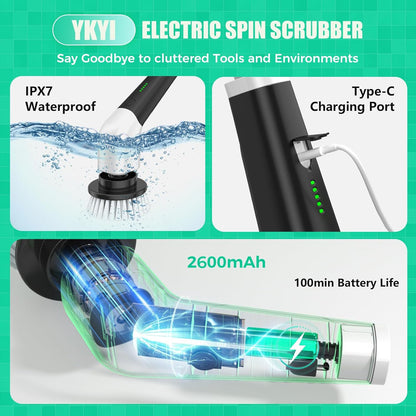 Electric Spin Scrubber: Cordless Bathroom Scrubber, Kitchen Brush