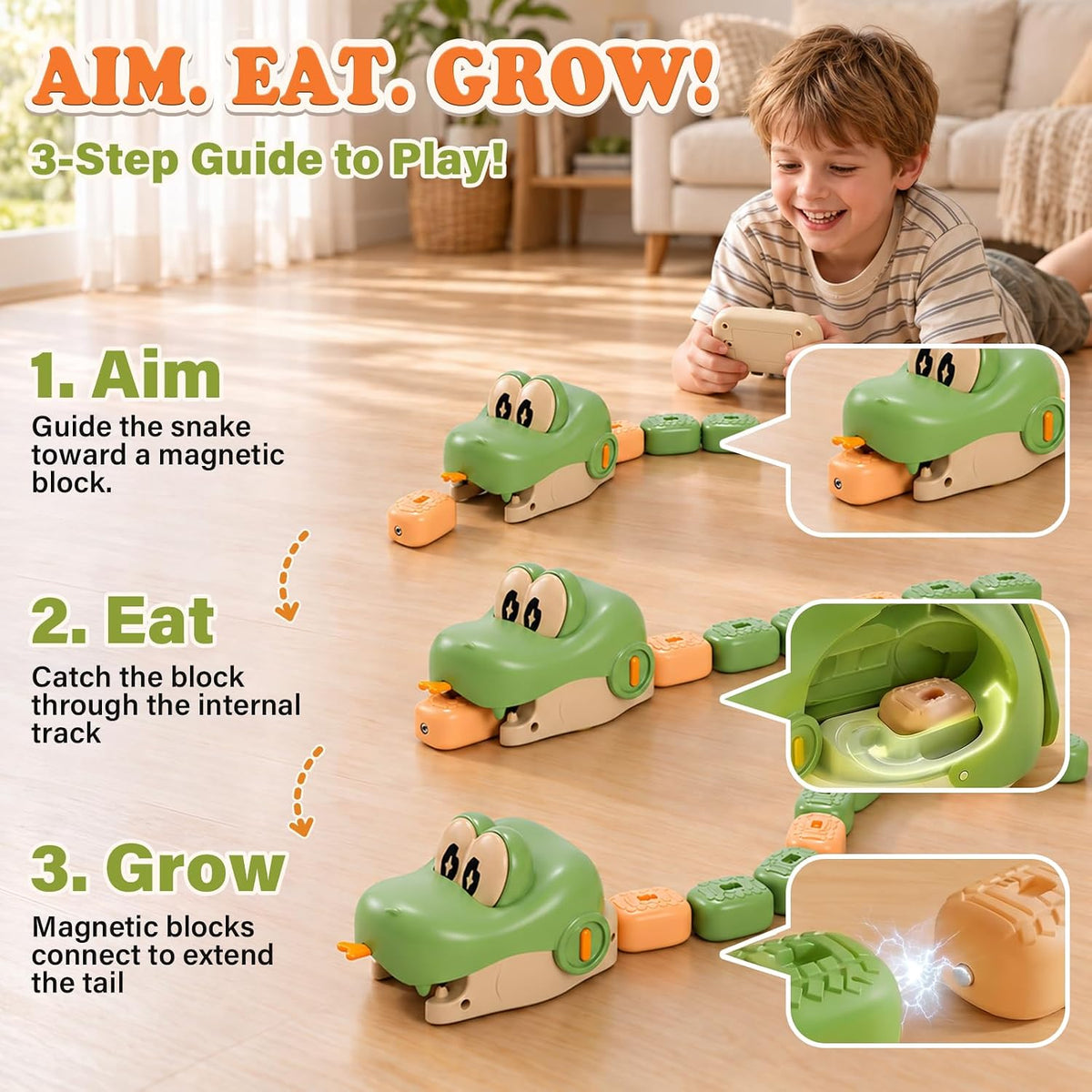 2 Pack Magnetic Snake Game, RC Snake Toy - 16 Magnetic Blocks, 2 Player