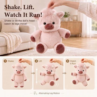 Running Plushies Highland Cow with Moving Legs for Bedroom Shelf Display