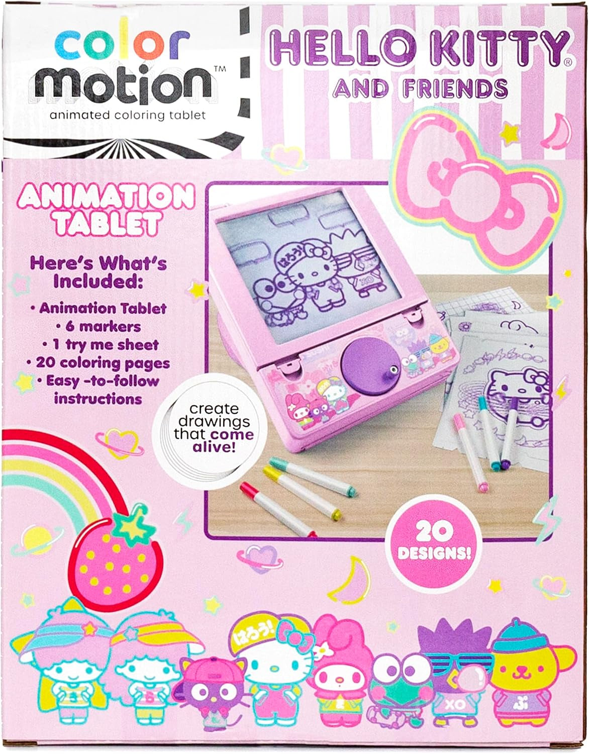 Hello Kitty and Friends Color Motion Animation Tablet, Turn Drawings into Hello Kitty with 20 Design Inserts, Coloring Markers, Drawing Pad Tablet, Sanrio Stuff, Sketch Pad