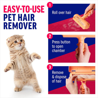 Pet Hair Remover – Original Size Reusable Lint Roller for Cat & Dog Hair on Furniture, Couch, Carpet, Car, Rugs & Bedding – Portable, Eco-Friendly (Cat)