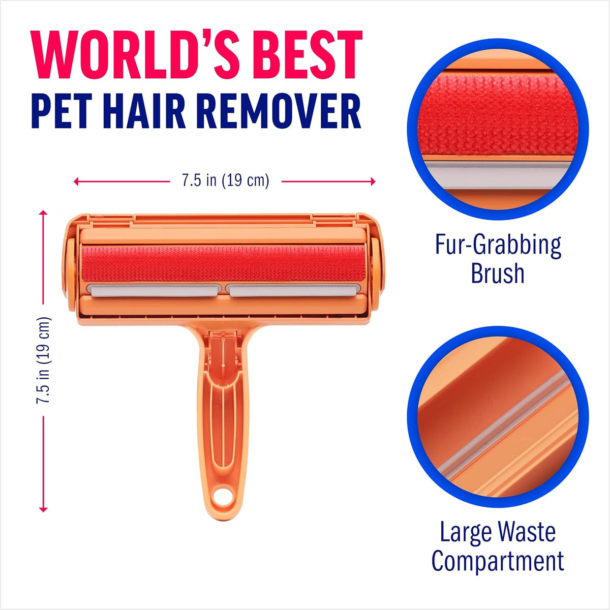 Pet Hair Remover – Original Size Reusable Lint Roller for Cat & Dog Hair on Furniture, Couch, Carpet, Car, Rugs & Bedding – Portable, Eco-Friendly (Cat)