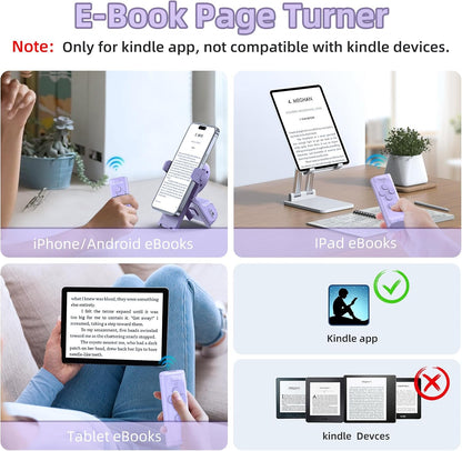 Remote Control Scrolling for Tiktok with Phone Stand,Page Turner for Kindle App E-Book,Bluetooth Camera Shutter Remote for Iphone, Android,Ios,Ipad,Tablet(Purple