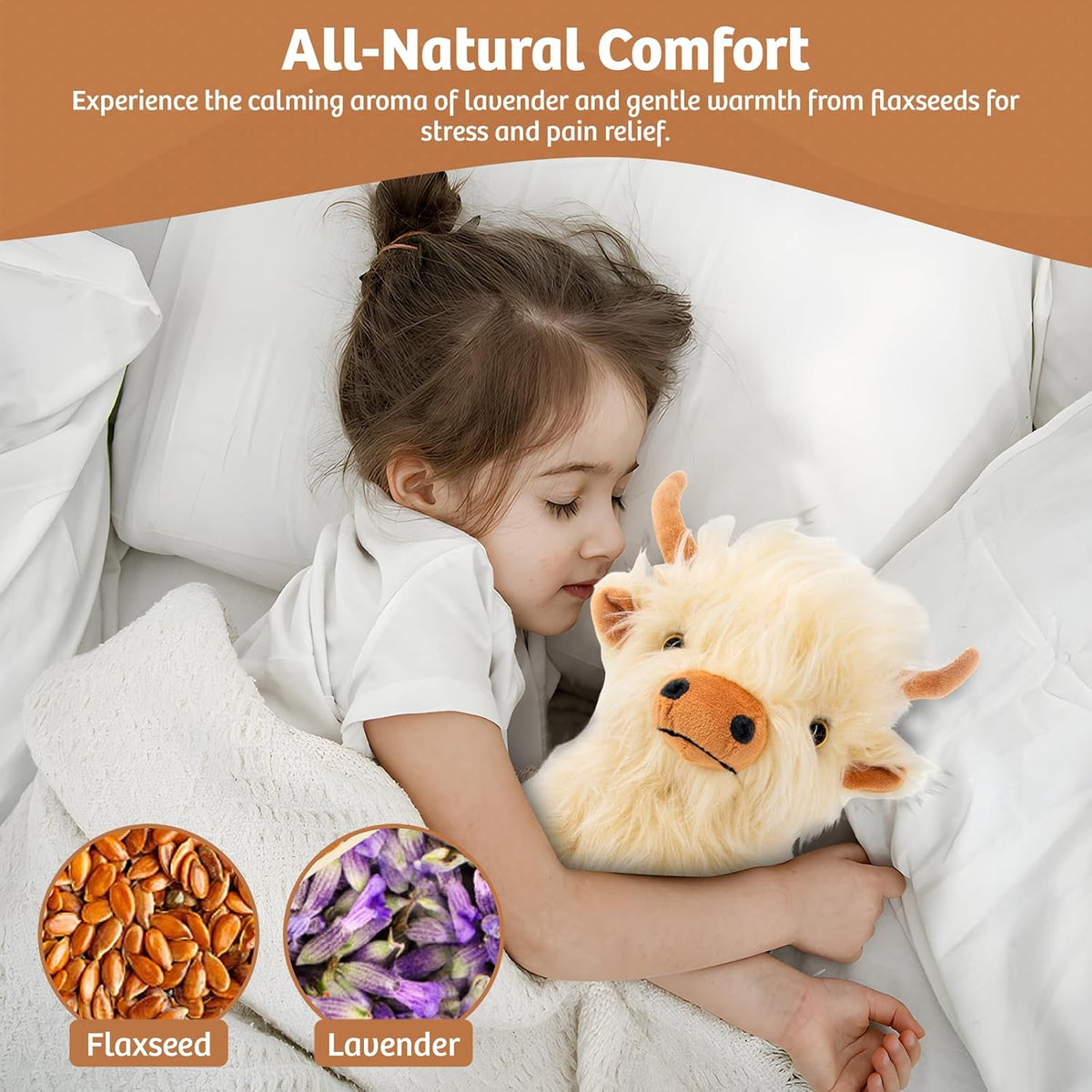 Microwavable Highland Cow Stuffed Animal Toy - Weighted Stuffed Animal Plush, Heating Pad for Period Cramps, Cozy Gift for Girls|Women|Kids|Elderly People, 9.8In, 1.65Lb
