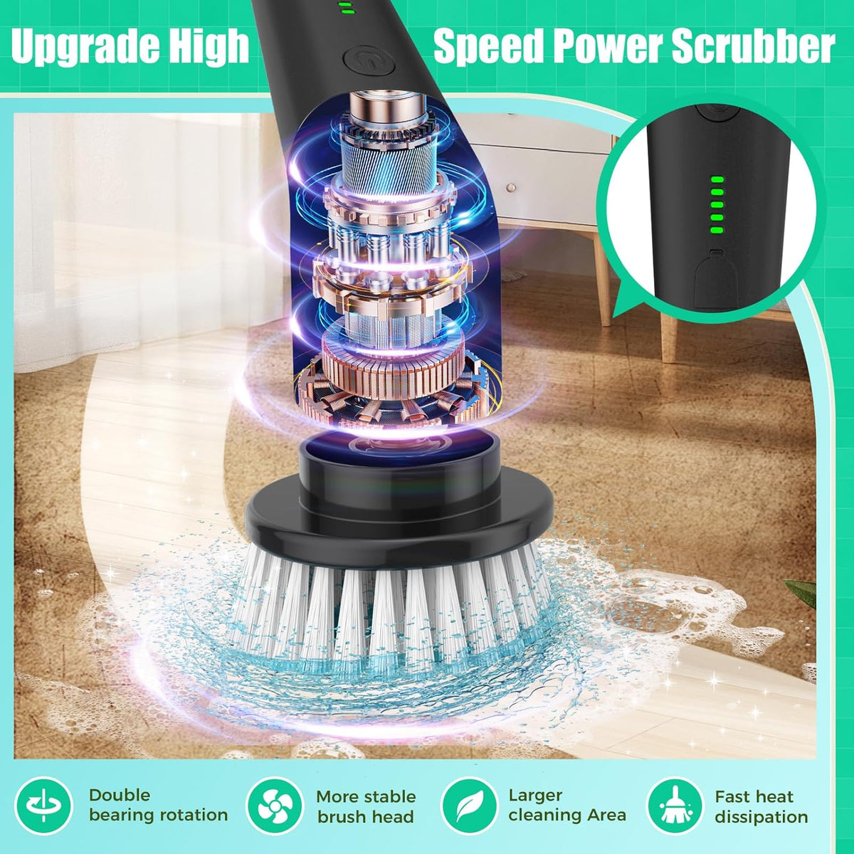 Electric Spin Scrubber: Cordless Bathroom Scrubber, Kitchen Brush