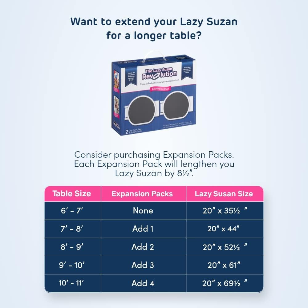 - the First Patented Lazy Susan Turntable for Rectangular Long & Oblong Tables - Expandable Lazy Susan for Kitchen & Dining Tables - Great Gift! Fun at Parties & Gatherings.