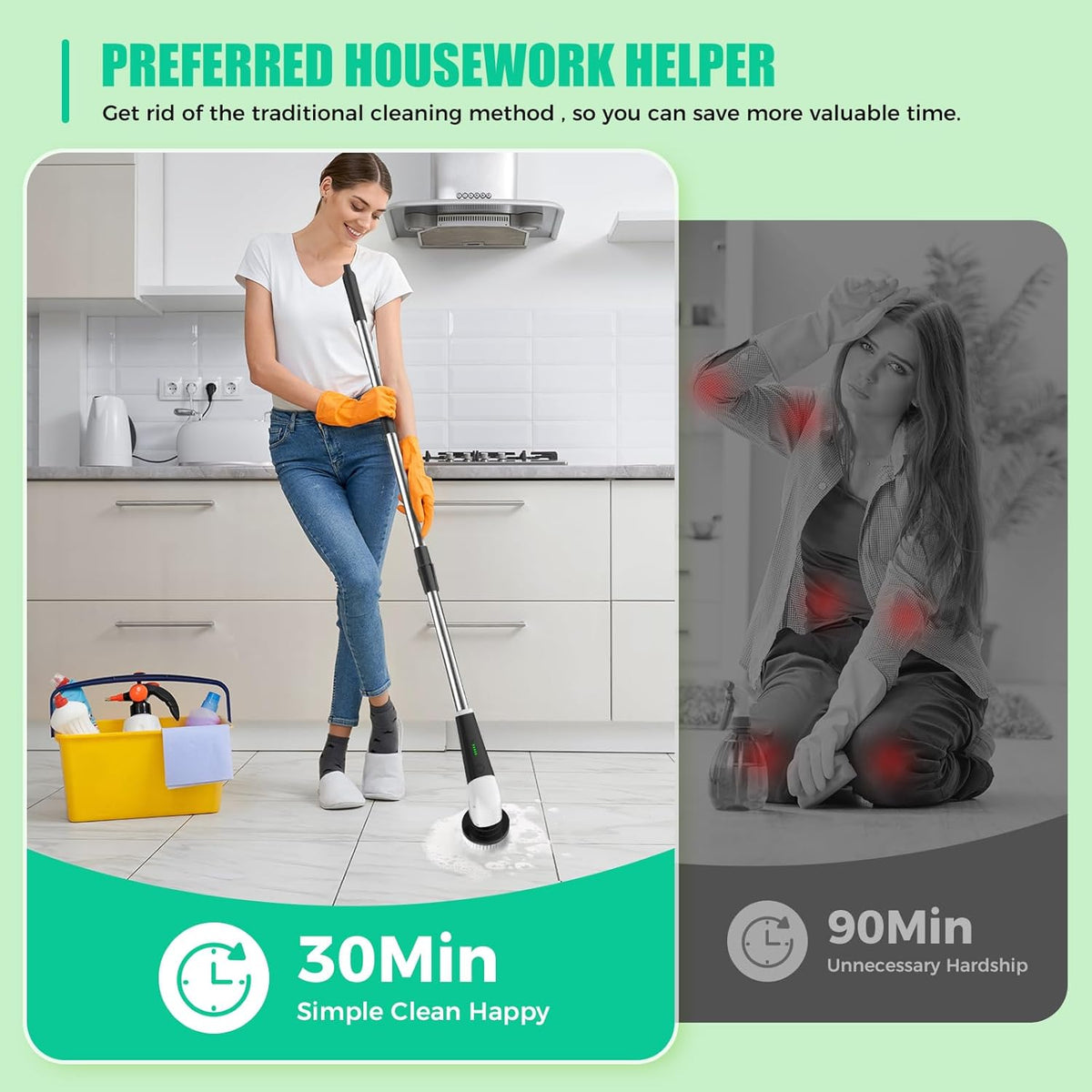 Electric Spin Scrubber: Cordless Bathroom Scrubber, Kitchen Brush