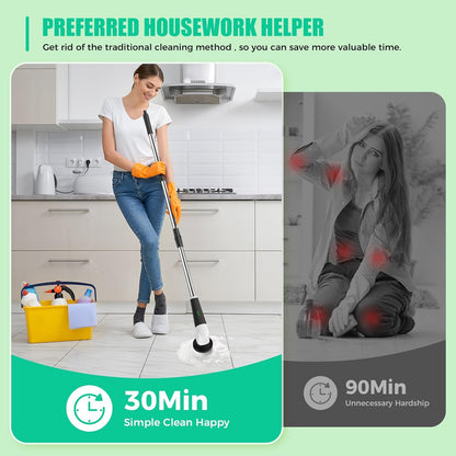 Electric Spin Scrubber: Cordless Bathroom Scrubber, Kitchen Brush
