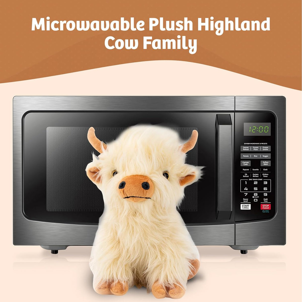 Microwavable Highland Cow Stuffed Animal Toy - Weighted Stuffed Animal Plush, Heating Pad for Period Cramps, Cozy Gift for Girls|Women|Kids|Elderly People, 9.8In, 1.65Lb