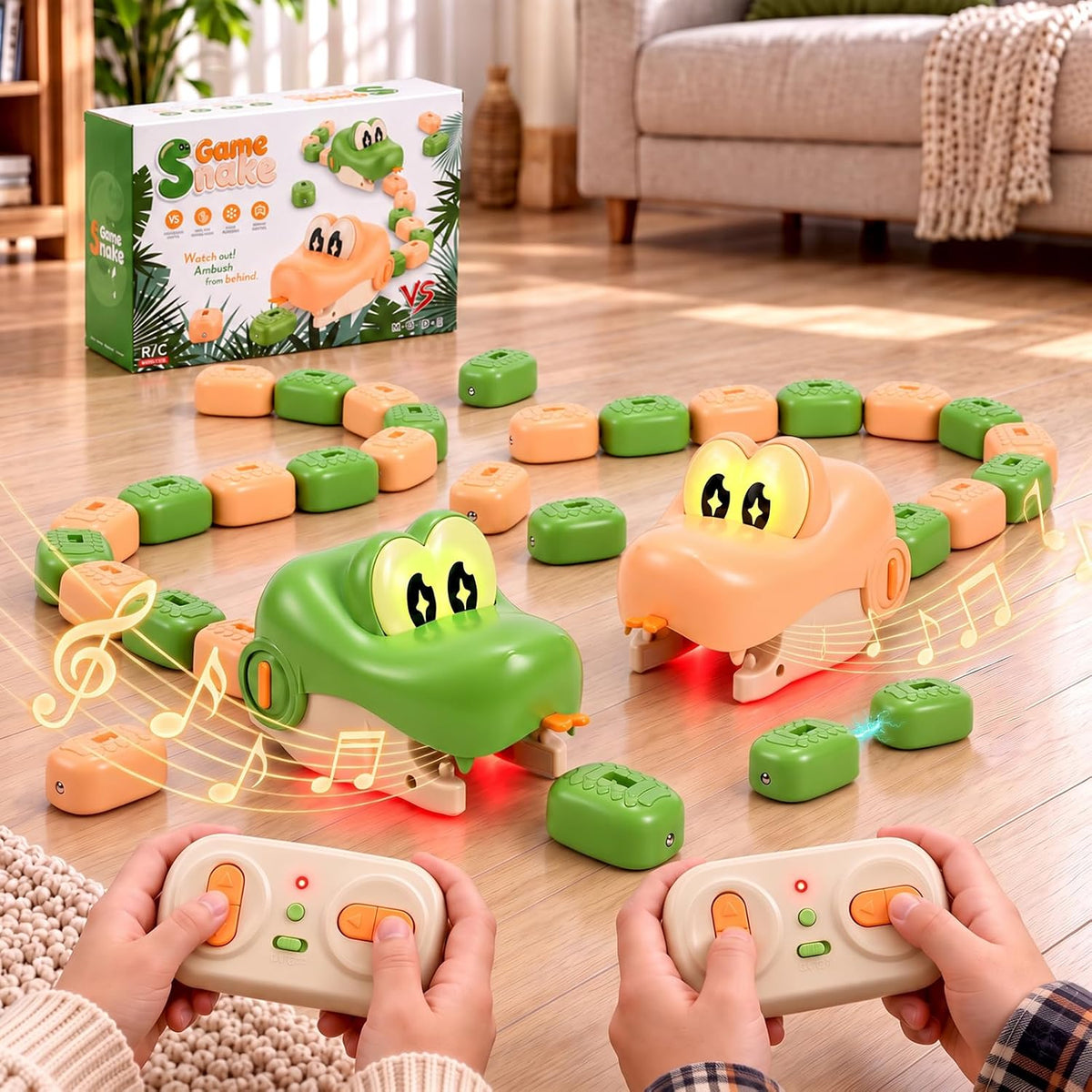 2 Pack Magnetic Snake Game, RC Snake Toy - 16 Magnetic Blocks, 2 Player