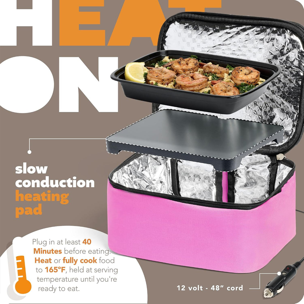 Mini XP Portable Electric Lunch Box Food Heater - Expandable Food Warmer Tote and Heated Lunchbox for Adults Work/Car/Home - Easily Cook, Reheat, and Keep Your Food Warm - Pink - 12V